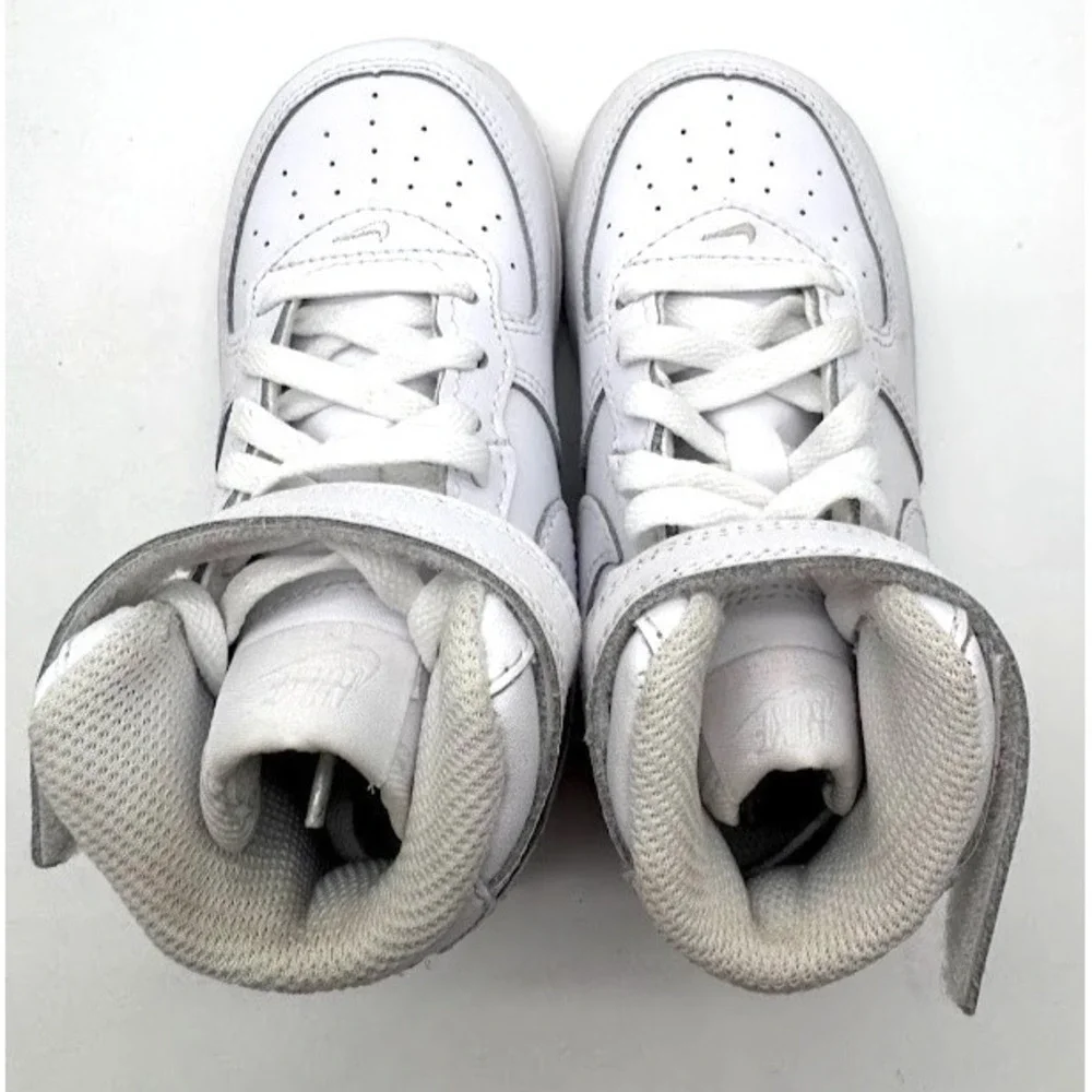 Nike Air Force 1 Mid LE White Leather Kids Sneakers Hook Loop US 8C DH2935-111